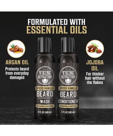 Viking Revolution Beard Wash & Conditioner Set for Men - Argan & Jojoba Oil Spiced Vanilla - Softener & Strengthener (5oz Pack of 2 - Buy Online on GoSupps.com