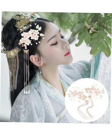 minkissy 2 Pairs Costume pearl hair clip hair accessories headpiece for bride China emerald tassel clip Mosaic vintage long tassels bride Hanfu floral hair clip pearl headgear - Buy Online on GoSupps.com