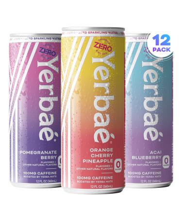 Yerbae Energy Seltzer - Variety Performance Pack 0 Sugar 0 Calories 0 Carbs Energized by Yerba Mate Naturally Caffeinated  Plant-Based Healthy Alternative to Coffee and Sugary Sodas 12oz cans (12 Pack)