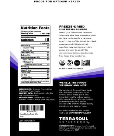 Terrasoul Superfoods Organic Elderberry Powder 4 Oz - Freeze-Dried Antioxidant Immunity Support - Buy Online on GoSupps.com