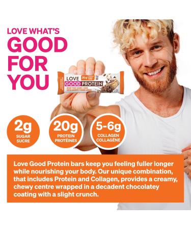 Love Good Fats High Protein Bars Peanut Caramel - Whey Protein and Collagen - 20g Protein includes 6-7g Collagen 2g Net Carbs 1g Sugar - Chocolate Coating - Low Carb Low Sugar Keto 12 Pack - Buy Online on GoSupps.com