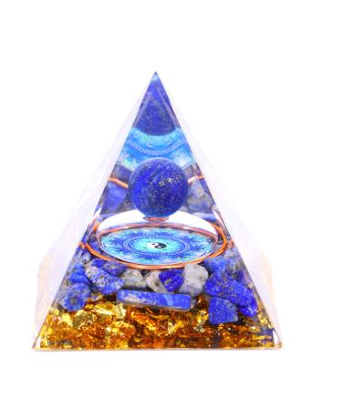 Moonstone Crystal Orgone Pyramid - Lapis Lazuli Ball Tai Chi - Ogan Crystal Energy Tower - Nature Reiki Healing Chakra Crushed Stone Jewelry - 5cm Lapis Lazuli Ball - Tai Chi