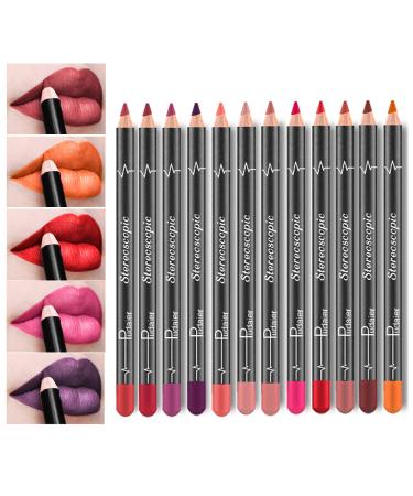 Lip Liner, Ksndurn Lip Liner Pencil 12 PCS - Lip Liner and Lipstick Set 12 Color / Brown Lip Liner Waterproof and Long Lasting Lip Liners