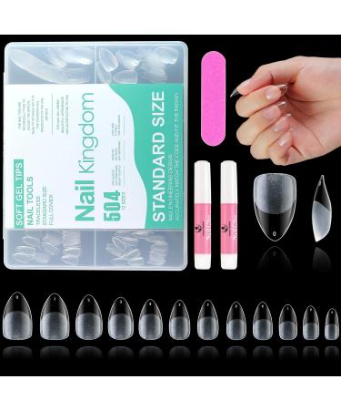 MAGIC ARMOR Short Almond Fake Nail Tips 504pcs Full Cover Soft Almond Gel Nail Tips Short Almond Press on Nails Pre-shape Short Almond Gel Acrylic Nail Tips False Nails for Nail Art Extension 10 Sizes Coffin Nail tip 504PCS