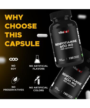 Vitabod Benfotiamine 600mg 180 Vegetarian Capsules Fat-Soluble Vitamin B1 Supplement- 2 Pack - Buy Online on GoSupps.com
