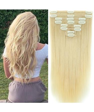 Clip-In Hair Extensions | 100% Remy Human Hair | 18 Clips Thick Double Wefts | #60 Platinum Blonde (25cm-110g) - Buy Online on GoSupps.com