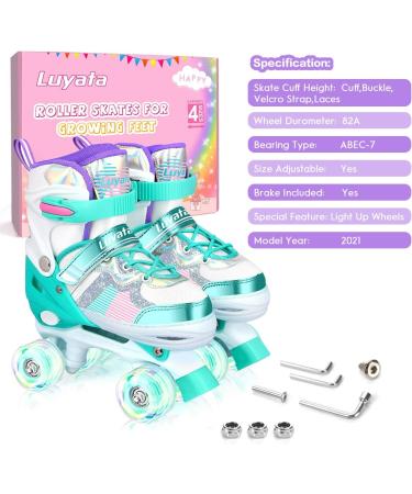 Luyata Roller Skates for Kids | Adjustable Sizes for Ages 3-12 | Light Up Wheels | 3 Color Options | Beginners Roller Skates in Medium Green - Buy Online on GoSupps.com