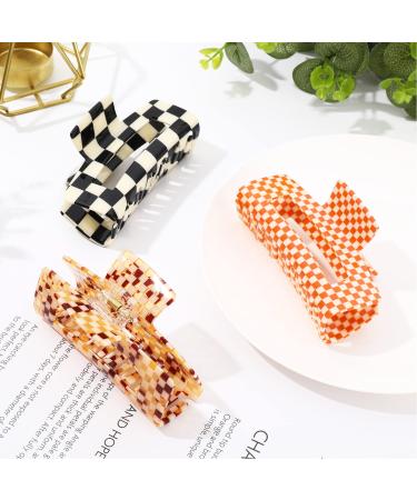 Whaline Checkered Hair Claw Clips Large Vintage Hair Styling Accessories Fashion Colorful Hair Barrettes Non-Slip Strong Hold Catch Hair Jumbo for Women Girl Thick Thin Curly Straight Long Hair 3pcs - Buy Online on GoSupps.com