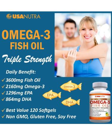 Omega 3 Fish Oil Supplement 3600mg with EPA and DHA for Women and Men Supports Joint Brain and Heart Health 120 Softgels 40 Day Supply - Buy Online on GoSupps.com