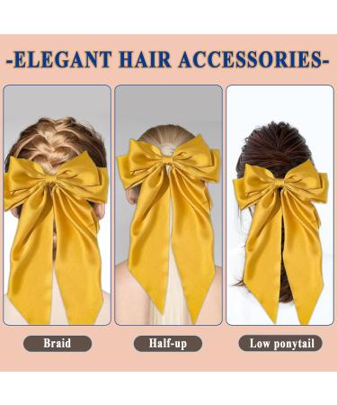 ZhongShuang Yellow Hair Bow Yellow Big Hair Bows for Women Solid Color Bow Hair Clips with Long Ribbon French Barrette Clip Soft Satin Silky Hair Bows Cute Gifts for Women Girls - Buy Online on GoSupps.com
