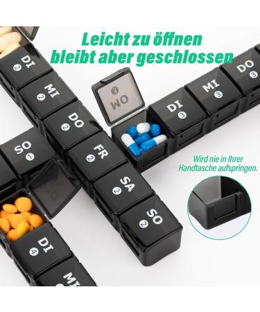 28-Day Tablet Organizer Box | Weekly Pill Box with 7 Compartments for Vitamins & Supplements - Black - Buy Online on GoSupps.com