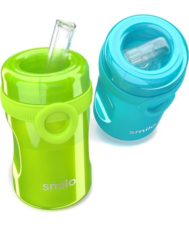 Smilo Sippy Cup 2 Pack for Toddlers (1+ years) - Spill Proof, Fold-Away Silicone Spout - 8.5 oz Capacity - BPA-Free - Made in USA - Aqua & Green/Blue - 2 Pack - Buy Online on GoSupps.com