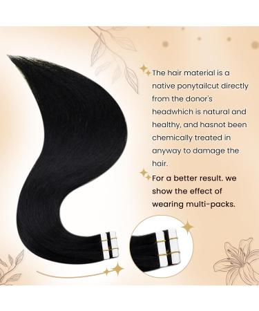 Hetto Real Hair Tape-In Extensions - Black 24 Inch 5Pcs 60cm | Premium Quality Lightweight & Seamless - Buy Online on GoSupps.com