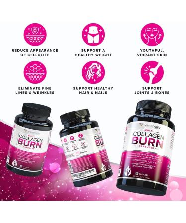 Multi Collagen Burn: Multi-Type Hydrolyzed Protein Peptides with Hyaluronic Acid Vitamin C SOD B Dimpless Types I II III V and X Caffeine-Free (Unflavored Capsules) - Buy Online on GoSupps.com