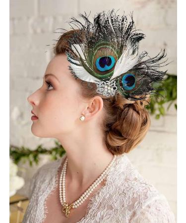 IYOU Peacock Feather Flapper Headpiece Green 1920s Gatsby Hair Clips Feastival Festival Wedding Hair Accessories for Women - Buy Online on GoSupps.com