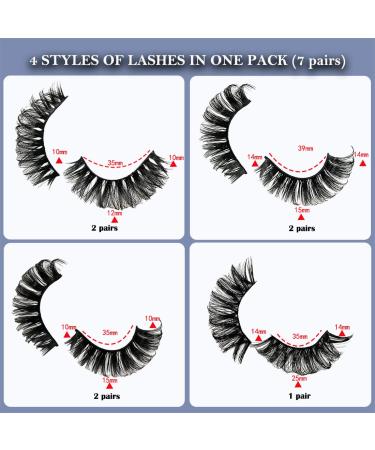 Buy 7 Pairs Curly False Eyelashes - Russian Strip Fluffy Cat Eye Lashes | Reusable Dramatic Look - Shop Internationally - Buy Online on GoSupps.com