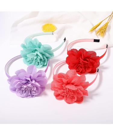 DealEachDay 12-Piece Flower Headbands for Girls - Toddler Hair Accessories with Chiffon Flowers, 4 Inch Size - Buy Online on GoSupps.com