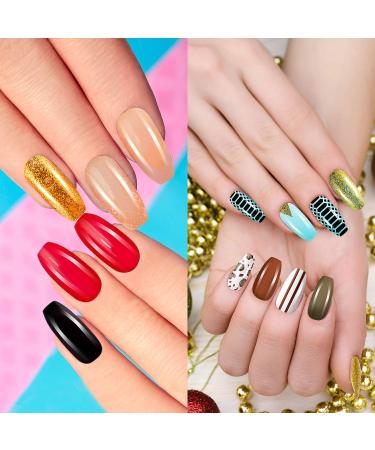 Maitys 216 Pieces Short Coffin Press on Nails Glitter Glossy Full Cover - Elegant Pattern False Nails for Nail Salon & DIY Decoration - Buy Online on GoSupps.com