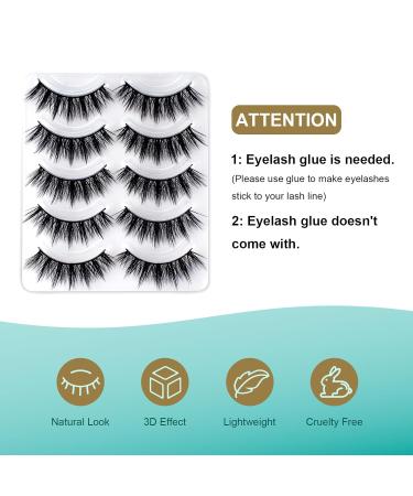 Buy 5 Pairs of 14mm Faux 3D Mink False Eyelashes - Natural Look Fluffy Cat Eye Wispy Lashes | Eagsonway | Contact Lens Friendly & Easy to Apply - Buy Online on GoSupps.com