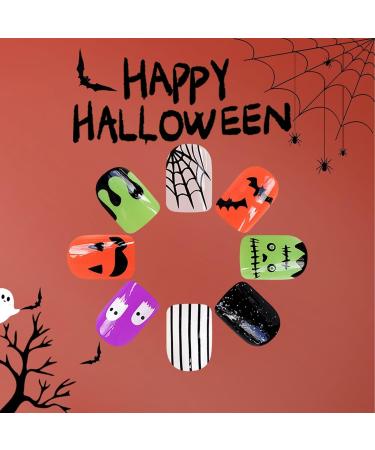Xiixuuj Halloween Nails - Full Glossy Nails For Women - Artificial Nails Decorations Short Square Fake Nails Halloween Ghost Press On Nails Natural & Fit False Nails - Buy Online on GoSupps.com