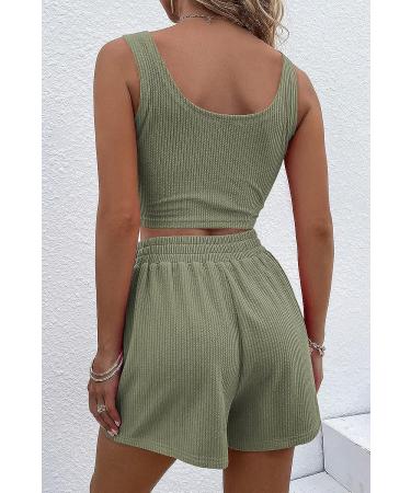 Green Medium Trendy Queen Two Piece Outfit | Sleeveless Crop Top & High Waisted Shorts Set - Buy Online on GoSupps.com