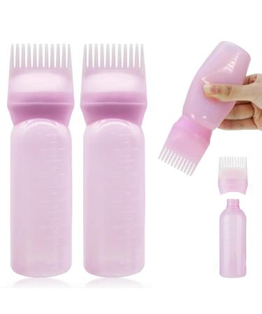 unel Hair Oil Applicator Bottles (2 PCS) Root Comb Applicators Easy to Use for Hair Dyes & Oils (Pink)