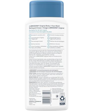 Lubriderm Original Body + Face Wash Hydrating Body Wash + Moisturizing Facial Cleanser with Pro-Ceramide & Shea Butter to Gently Cleanse Light Fragrance & Hypoallergenic 473mL - Buy Online on GoSupps.com