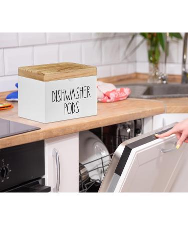 Anwelynd Rustic Wooden Dishwasher Pod Container Dishwasher Tablet Container for Kitchen Decor and Accessories Wood Laundry Detergent Pods Holder with Lid Laundry Detergent Storage Square White & Brown - Buy Online on GoSupps.com