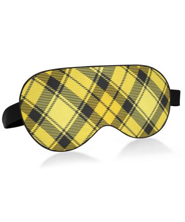 WELLDAY Sleep Mask Yellow and Black Tartan Plaid Night Eye Shade Cover Soft Comfort Blindfold Blockout Light Adjustable Strap for Men Women