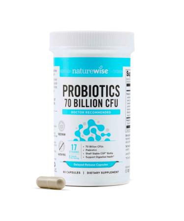 NatureWise Probiotics 70 Billion CFU - 17 Strains + Organic Prebiotics - Immune Digestive & Gut Health Support for Women & Men - Vegetarian Gluten-Free Non-GMO - 60 Capsules 2-Month Supply 70 BILLION CFU 60 Count (Pack of 1)