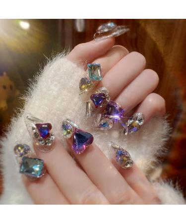 Almond Press on Nails | Medium Stiletto False Nails with 3D Jewel Rhinestones | Handmade Silver Glitter Full Cover Nails | Perfect Gift for Mother's Day - Buy Online on GoSupps.com
