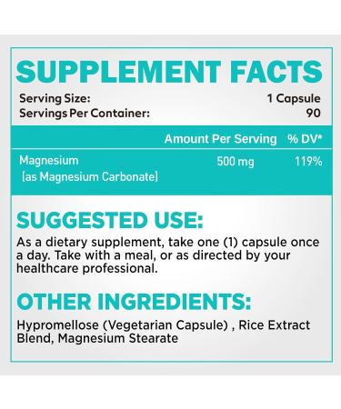 duwhot Magnesium Carbonate 500mg High Absorption Supplement for Digestive Health Muscle & Nerve Function 3 Month Supply Vegan Non-GMO Gluten-Free 90 Capsules - Buy Online on GoSupps.com