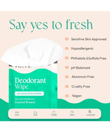 FOMIN Acidified Travel Deodorant Wipes For Women & Men - 30 Count - Coastal Breeze - pH Balanced Mini Deodorant Travel Size Wipes - Plastic-Free Individually Wrapped Underarm Body Wipes Coastal Breeze 15 Count (Pack of 2) - Buy Online on GoSupps.com