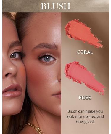 Face Matte Blush Powder Palette-2Colors Cruelty-Free Buildable Facial Cheek Blusher Pressed Powder Light Luxury Blush Contour Palette Longlasting Makeup Palette Christmas Gift for Women-03 3# Coral & Rose - Buy Online on GoSupps.com
