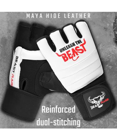 Beast Rage Punch Bag Gloves - Taekwondo Karate MMA Kickboxing Training for Men & Women - Light Workout Sparring Gloves in White - Buy Online on GoSupps.com