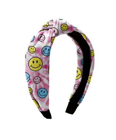 TOP TRENZ Top Knot Printed Headband Fashion Headband Girls Hair Accessories (Tie Dye Happy Face) Tie Dye Smiley