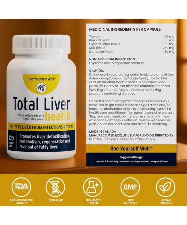 See Yourself Well Total Liver Health Supplement with Milk Thistle, Dandelion Root, Yarrow, Burdock Root, and Artichoke 120 Vegan Capsules for Liver Function Support 120 count (Pack of 1) - Buy Online on GoSupps.com