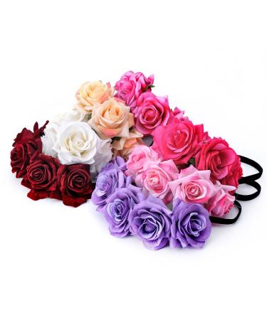 DreamLily Rose Flower Crown Headband - Burgundy Wedding Festival Hair Garland & Headpiece - Buy Online on GoSupps.com