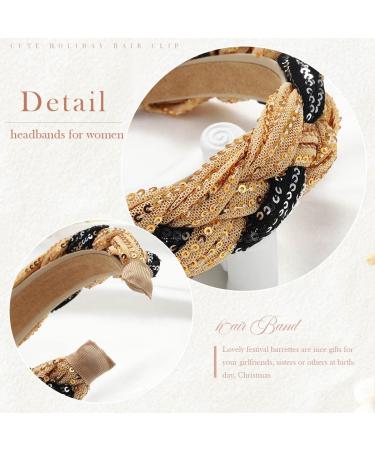 Roncidy Gold Sequins Wide Headband - Fashionable Elastic Hair Hoop for Women & Girls - Buy Online on GoSupps.com