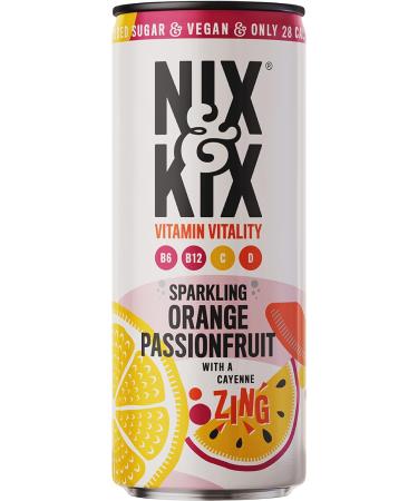 Nix & Kix | Vitamin Vitality | Sparkling Orange and Passionfruit with Added Vitamins | Vitamins B6 B12 C and Vitamin D Natural Drink | Low Sugar and Vegan Friendly | 12 x Can Pack Orange & Passionfruit - Buy Online on GoSupps.com