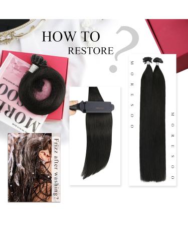 Moresoo Real Hair Extensions U Tip 60cm Black Keratin Bondings - 1g Remy Pre-Bonded Nail Tip Extensions 50g #1B - Buy Online on GoSupps.com