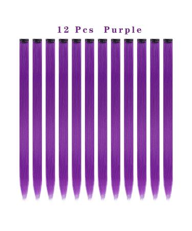 12PCS Colored Purple Hair Extensions - 22 Inch Clip-in Rainbow Hair Extensions for Kids and Women - Blue Hair Extensions - Ideal Gift for Her - Buy Online on GoSupps.com