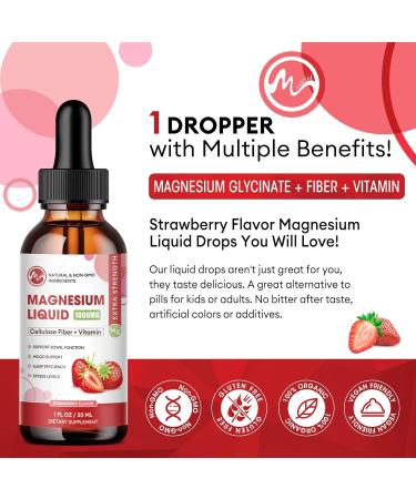 2 Pack Magnesium Glycinate Liquid Drops with Threonate, Fiber, Bromelain & Vitamins - Promotes Nerve & Bowel Health - Strawberry Flavor - Buy Online on GoSupps.com