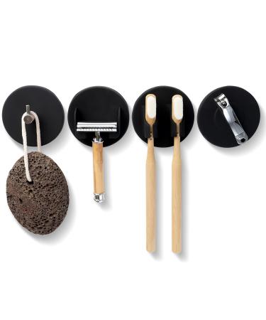 DELUXXOO High quality 4-part bathroom holder set black self-adhesive as a bathroom organizer and decoration |Without drilling |Hook |Toothbrush holder |Razor holder |Magnet 4 Set
