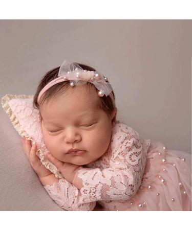 Pink Lace Newborn Photography Romper + Pearl Props | Baby Girl Photo Outfit (0-2 months) - Buy Online on GoSupps.com