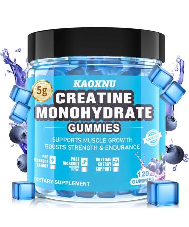 Creatine Monohydrate Gummies 5000mg for Men & Women 120 CT Chewable Creatine Monohydrate for Muscle Support Energy Boost 5g of Creatine Monohydrate per Serving - Sugar Free Vegan (Blueberry Flavor) 120 Count (Pack of 1)
