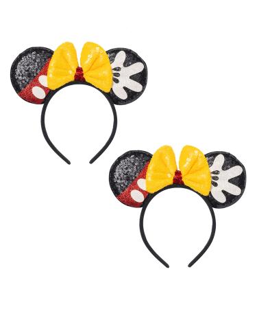 Mouse Ears Headbands ,2Pcs Shiny Bows Mouse Ears for Kids Girls Women Princess Party Decorations Cosplay