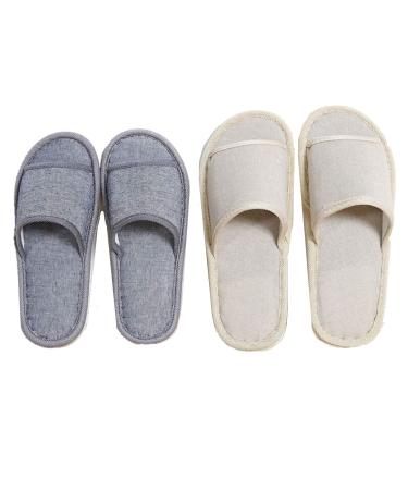 6 Pair of Open Toe Breathable Slippers Solid Color Casual Slippers Spa Slippers for Guests  Hotel  Travel  Unisex Universal Size Washable (3 beige medium size+3 gray large size)
