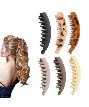 Banana Hair Clip 6 Women's Hair Clips Large Powerful Ponytail Clip Retro Banana Hair Clip Anti Slip Claw Clip Hair Accessories Very Suitable for Various Activities