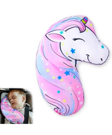 Beinou Car Seat Belt Pillow Kids Unicorn Seatbelt Cover Travel Cushion Shoulder Protector Soft Harness Pad for Toddler Adult Sleeping Head Rest Pink